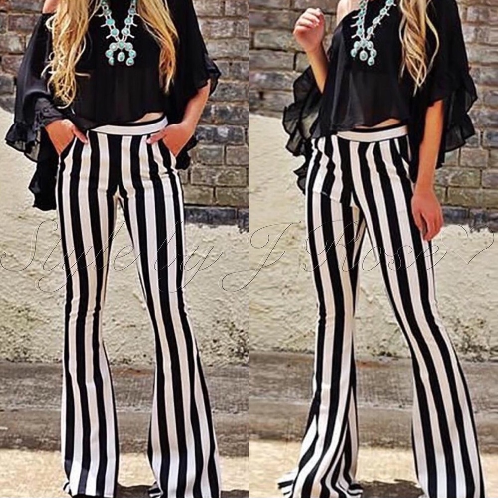 LAST 1! BRITTANY Black & White Striped Flare Pants